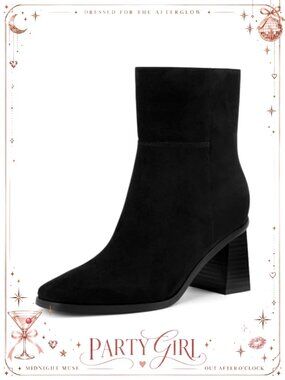 Women Ankle Boots Square Toe Block Low Heel Short Dress Booties